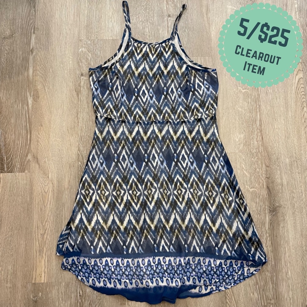 5/$25 BEAUTIFULLY COUTURE Zigzag Aztec Print Tank Mini Dress - Blue Size Small